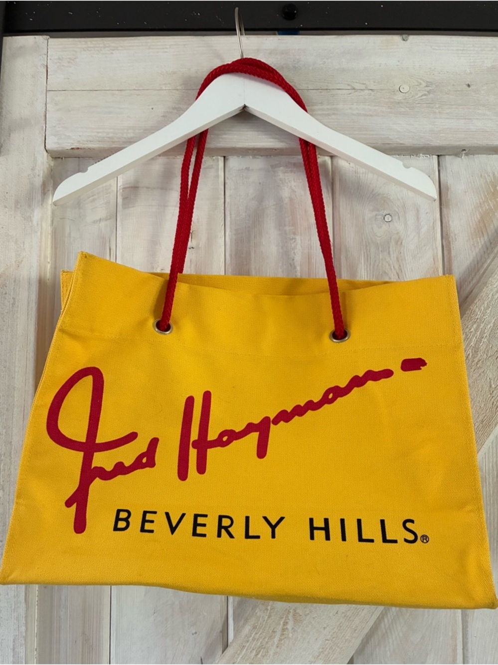 Everly Yellow Canvas Tote with Red Script and Red Rope Handles